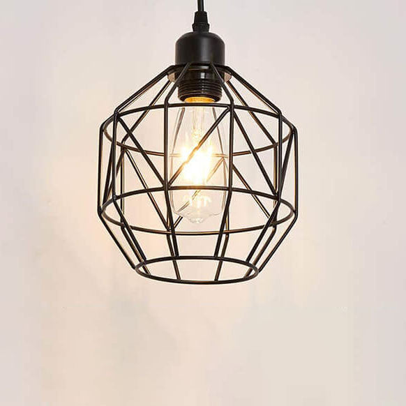 Contemporary Industrial Polygonal Iron 1-Light Pendant Light For Living Room
