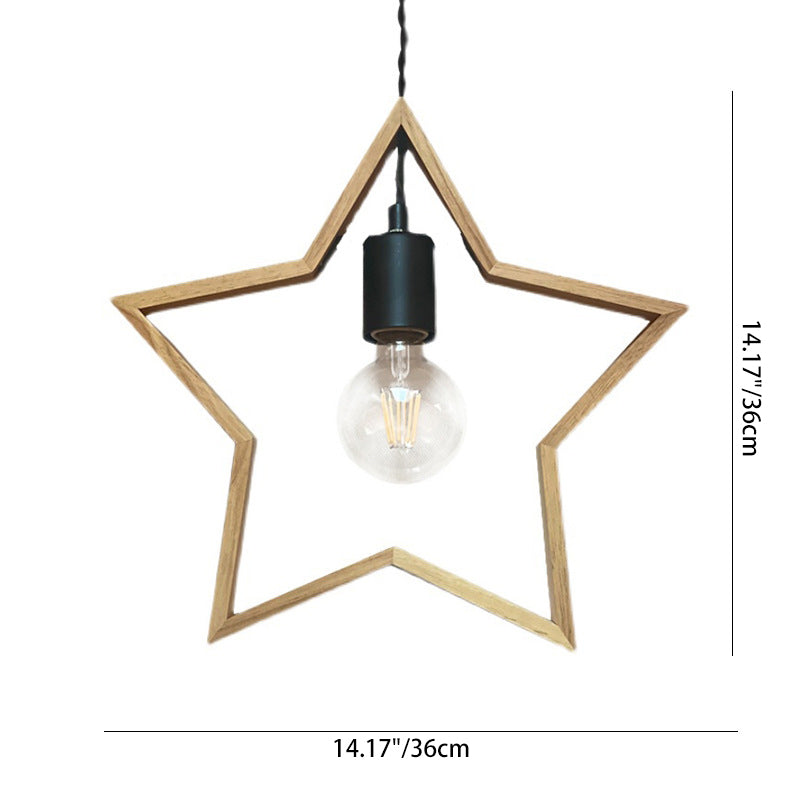 Contemporary Creative Solid Wood Pentagram Star 1-Light Pendant Light For Living Room