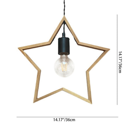 Contemporary Creative Solid Wood Pentagram Star 1-Light Pendant Light For Living Room