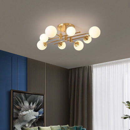 Nordic Light Luxury Glass Magic Bean Brass Line 6/8 Light Semi-Flush Mount Ceiling Light