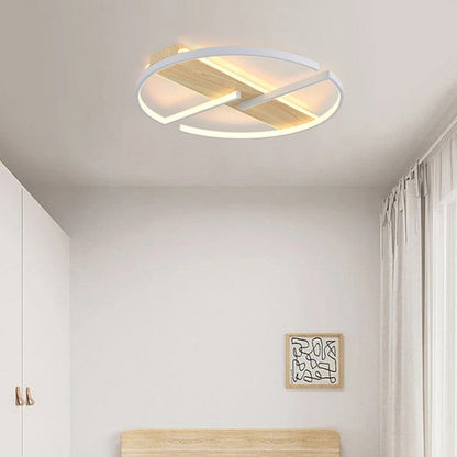 Modern Simplicity Iron Aluminum Wood Round Geometric LED Flush Mount Ceiling Light For Living Room