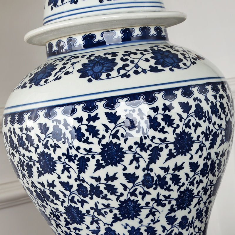 Traditional Chinese Vase Base Trapezoidal Ceramic Fabric 1-Light Table Lamp For Bedroom