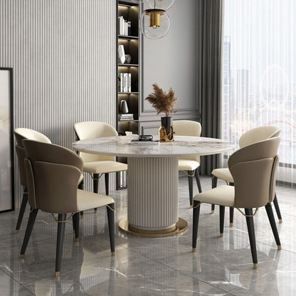 Contemporary Luxury Faux Leather Wood Legs Stainless Steel Decor Dining Chair Backrest For Dining Room