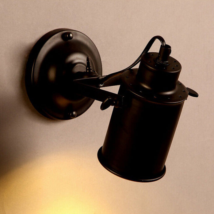 Traditional Vintage Cylinder Iron 1-Light Wall Sconce Lamp For Bedroom