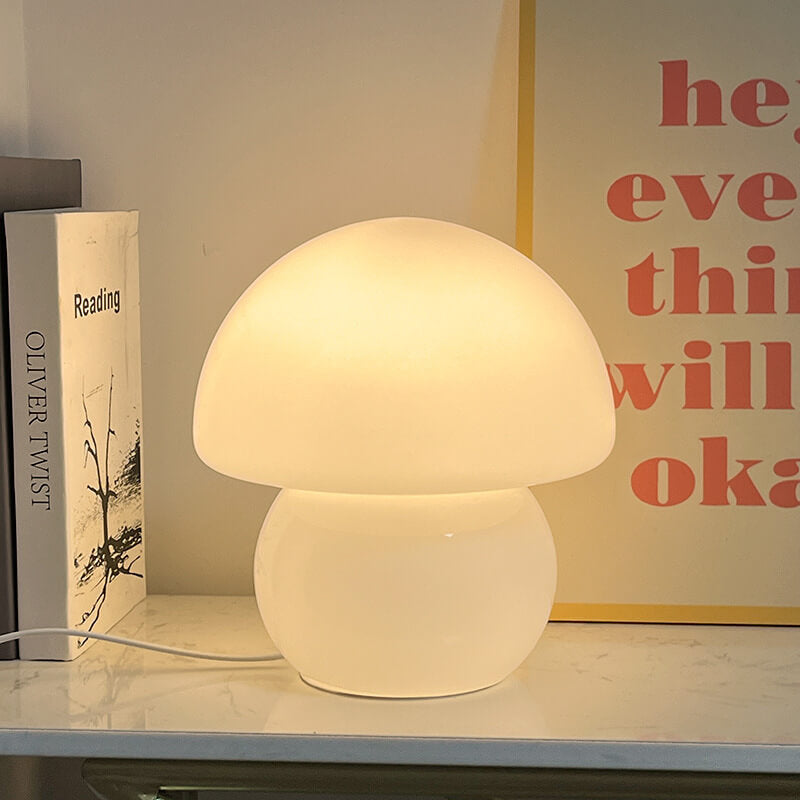 Nordic Vintage Round Mushroom Striped Glass 1-Light Table Lamp