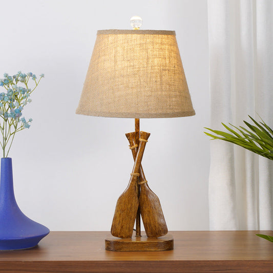 European Vintage Rustic Resin Linen 1-Light Table Lamp
