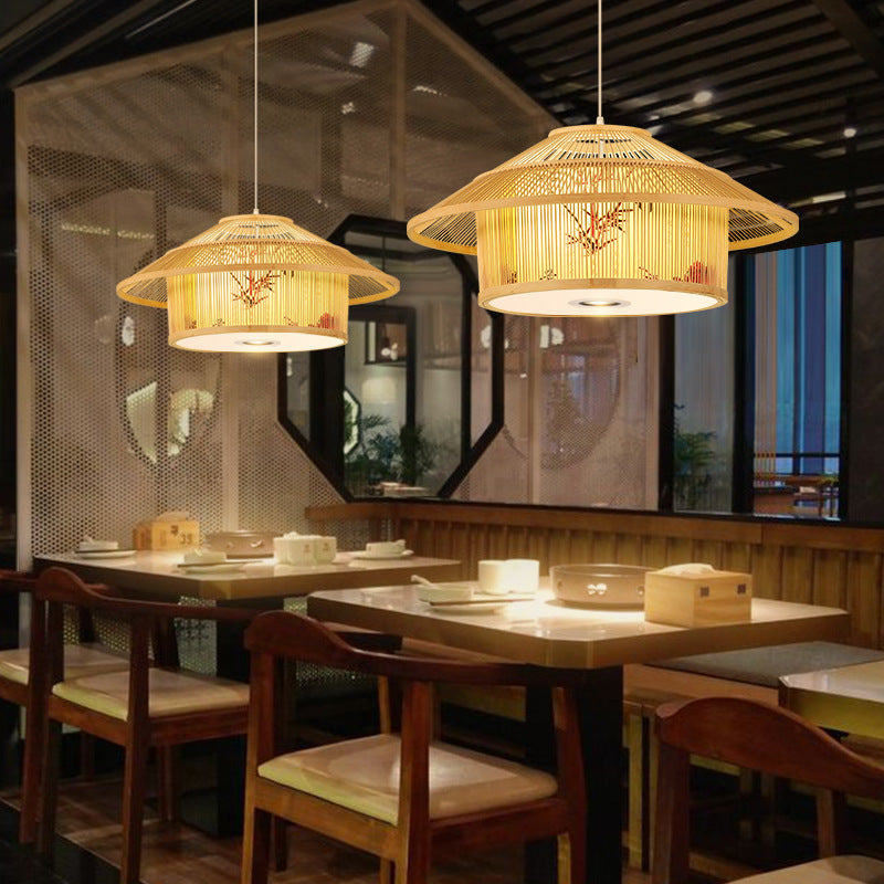 Modern Chinese Bamboo Weaving Lantern Hat 2/6 Light Chandelier