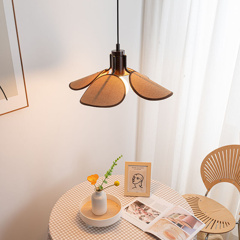 Traditional Japanese Vintage Iron Log Flower Shape 1-Light Pendant Light For Dining Room