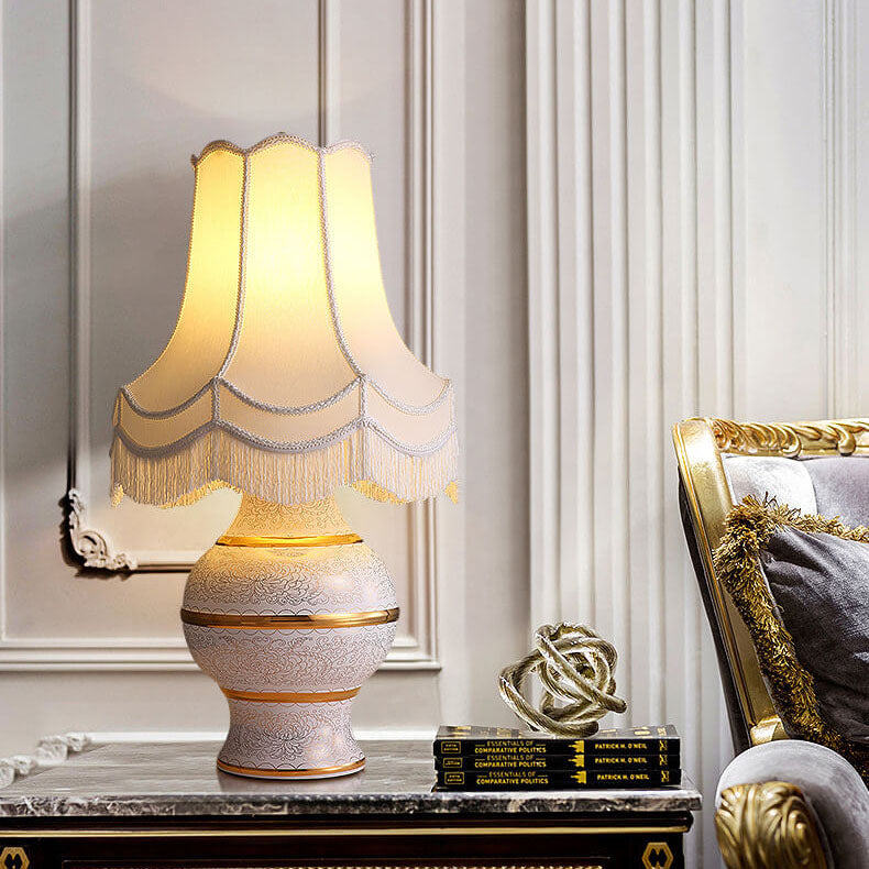 French Modern Vase Base Ceramic Copper Fabric 1-Light Table Lamp