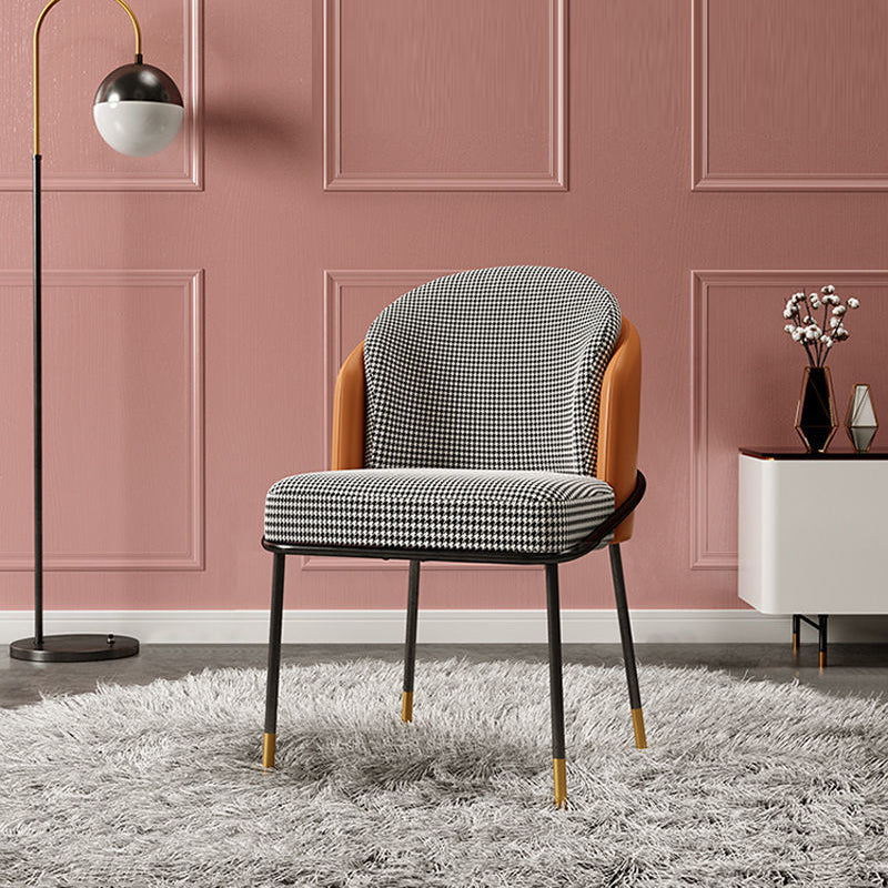 Modern Luxury Square Upholstered Curved Backrest Genuine Leather Fabric Iron Dining Chair For Dining Room