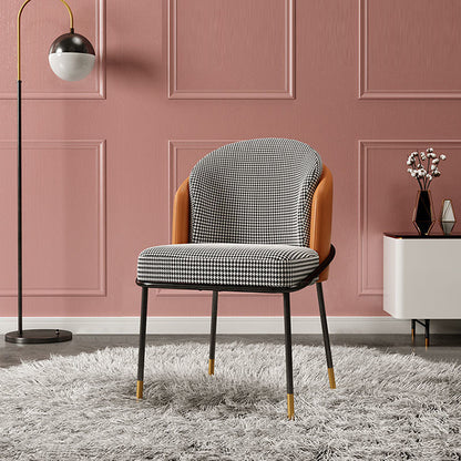 Modern Luxury Square Upholstered Curved Backrest Genuine Leather Fabric Iron Dining Chair For Dining Room