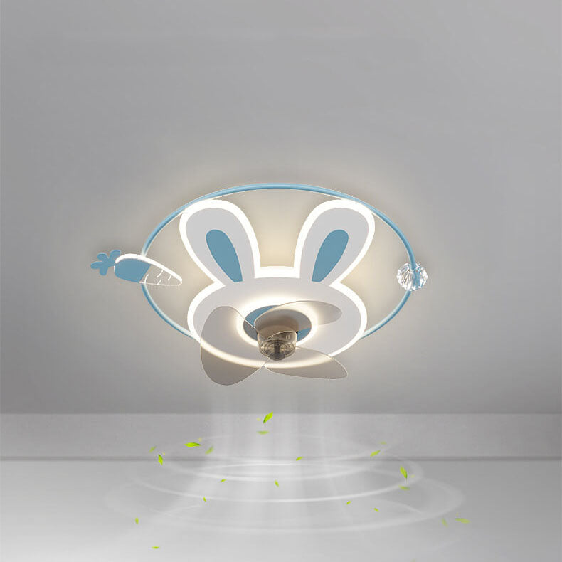 Cartoon Creative Bunny Carrot LED Flush Mount Ceiling Fan Light