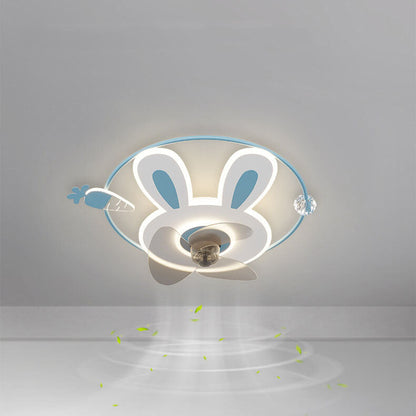 Cartoon Creative Bunny Carrot LED Flush Mount Ceiling Fan Light