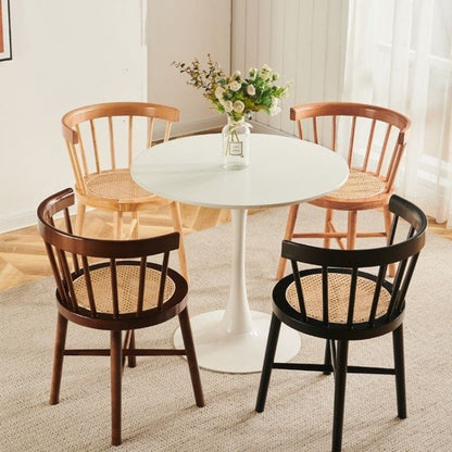 Contemporary Nordic Round Rubberwood Rattan Dining Chair Backrest For Dining Room