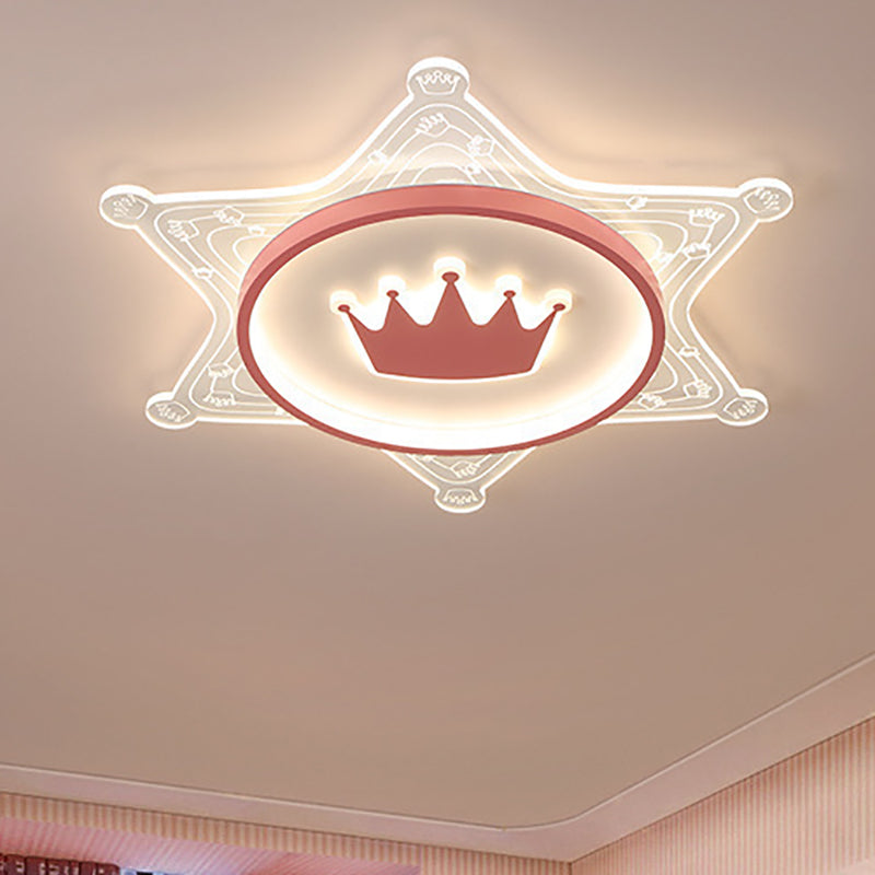 Modern Art Deco Crown Round Pentagon Acrylic Iron LED Flush Mount Ceiling Light For Living Room