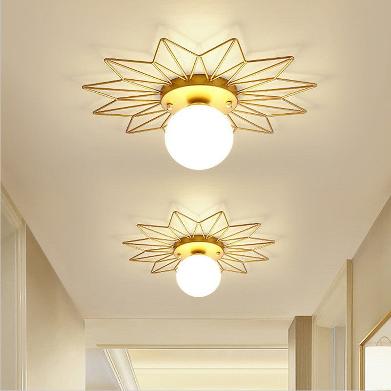 Nordic Light Luxury Sunflower Windmill Hardware Glass 1-Light Semi-Flush Mount Light