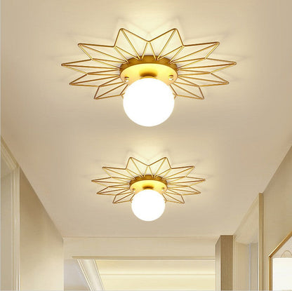 Nordic Light Luxury Sunflower Windmill Hardware Glass 1-Light Semi-Flush Mount Light