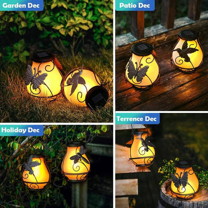 Solar Outdoor Glass Flame Oval Cage LED Courtyard Decorative Landscape Light