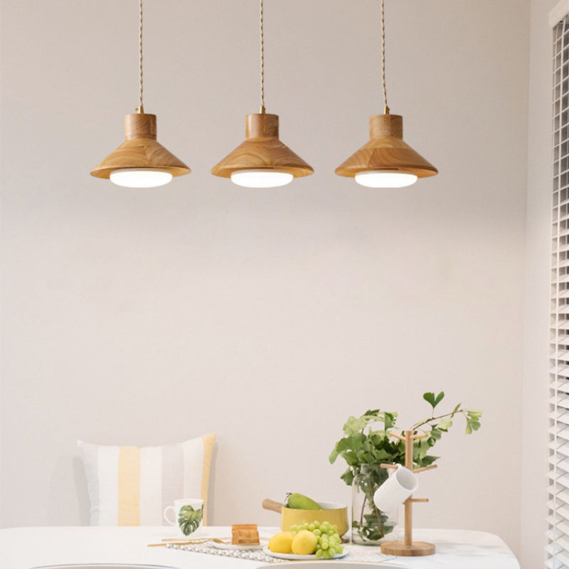 Traditional Japanese Round Mushroom Shape Wood 1-Light Pendant Light For Living Room