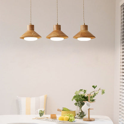 Traditional Japanese Round Mushroom Shape Wood 1-Light Pendant Light For Living Room