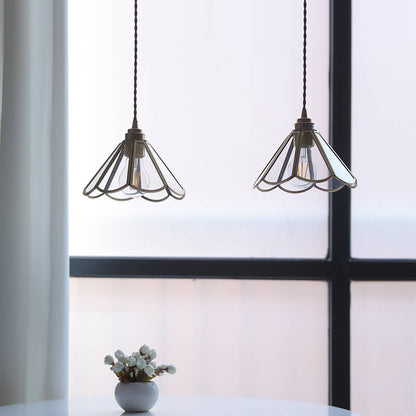 Japanese Vintage Cone Geometric Glass Copper 1-Light Pendant Light
