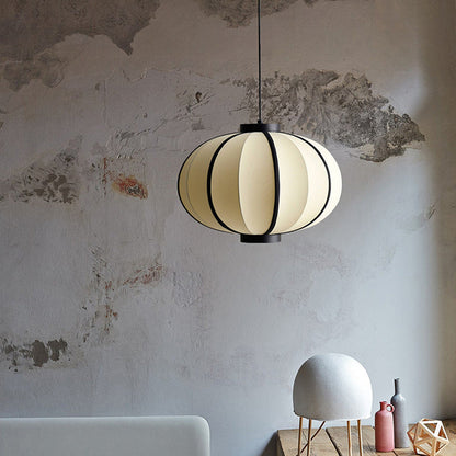 Traditional Chinese Fabric Lantern Iron Frame 1-Light Pendant Light For Living Room