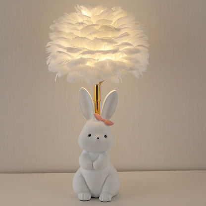 Modern Art Deco Rabbit Feather Orb Metal Goose Feather Glass 1-Light Table Lamp For Bedroom