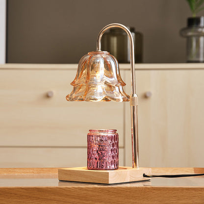 Modern Art Deco Floral Glass Metal Wood 1-Light Melting Wax Table Lamp For Bedroom