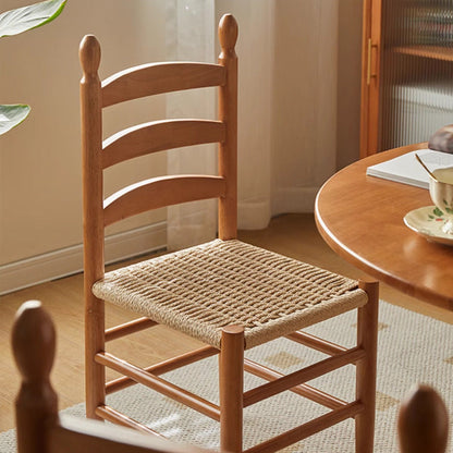 Contemporary Retro Square Braided Rope Solid Wood Dining Chair Ladder-back Footrest For Dining Room