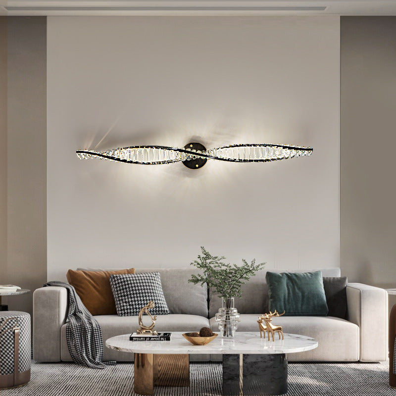 Contemporary Scandinavian Copper Crystal Twisted Design LED Wall Sconce Lamp For Living Room