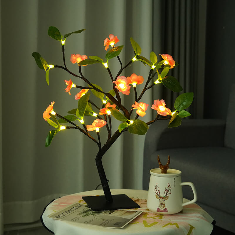Simulation Peach Blossom Tree Green LED Tree Decoration Table Lamp
