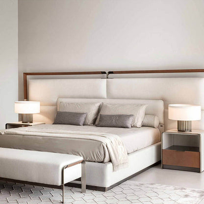 Nordic Minimalist Fabric Drum Metal Column 1-Light Table Lamp