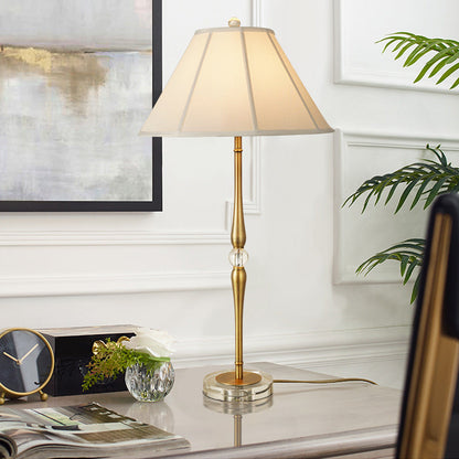 European Luxury Fabric Pleated Cone Long Pole 1-Light Table Lamp