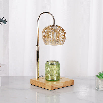 Modern Simplicity Wood Iron Glass Round Ball Square Base 1-Light Dimmable Melting Wax Table Lamp For Bedside