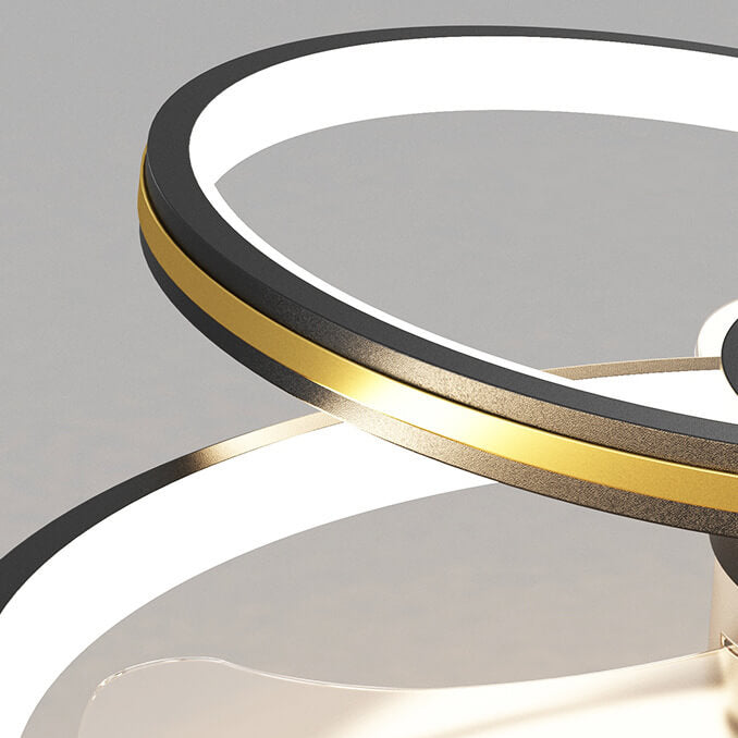 مروحة LED فاخرة من الأكريليك بتصميم ثلاثي الحلقات مثبتة على الحائط