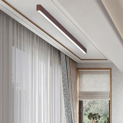 Modern Minimalist Wood Grain Aluminum Strips LED Flush Mount Ceiling Light