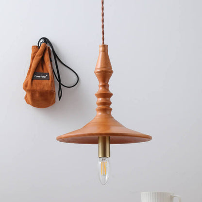 Japanese Vintage Brass Solid Wood Candlesticks Cone Plate 1-Light Pendant Light