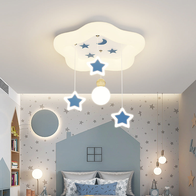 Modern Art Deco Cream Pentagram Moon Acrylic Iron LED Flush Mount Ceiling Light For Living Room