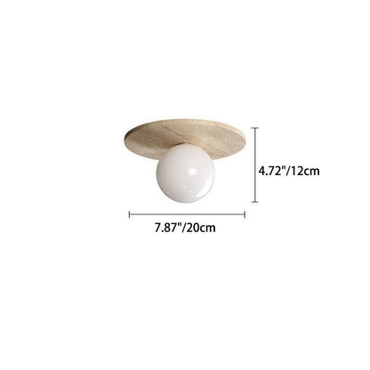 Traditional Vintage Round Travertine 1-Light Flush Mount Ceiling Light For Hallway