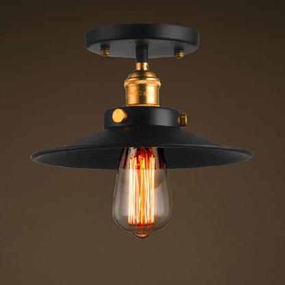 Contemporary Industrial Iron Conical Shade 1-Light Semi-Flush Mount Ceiling Light For Hallway