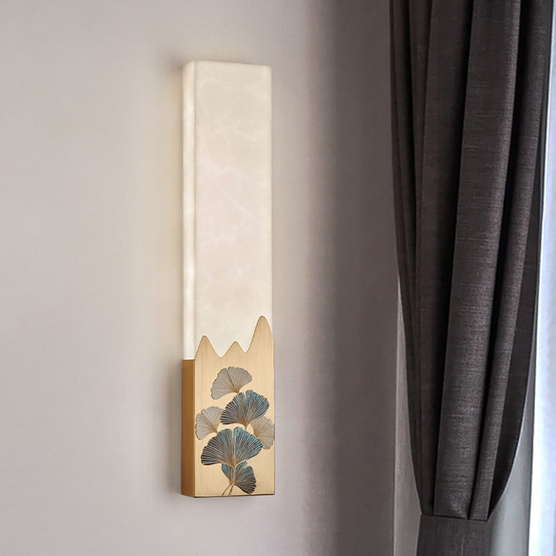 Traditional Chinese Marble All-Copper Rectangular LED Wall Sconce Lamp For Bedroom