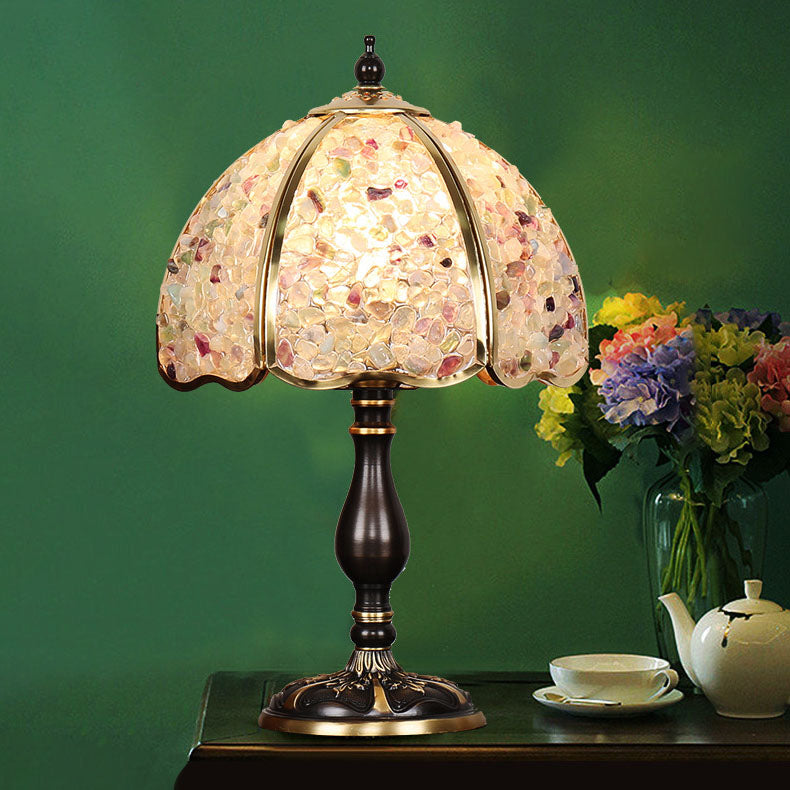 Contemporary Creative Colored Crystal Copper Flower 1-Light Table Lamp For Bedroom