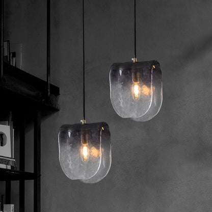 Modern Minimalist Arched Full Copper Blister Pattern Glass 1-Light Pendant Light For Living Room