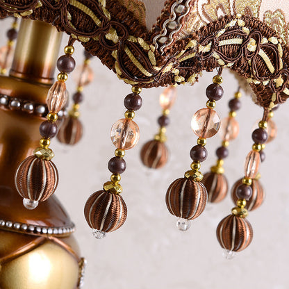 European Vintage Fabric Tassel Bead Resin 1-Light Table Lamp