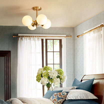 European Vintage Minimal Round Ball All Brass Glass 4-Light Semi-Flush Mount Light