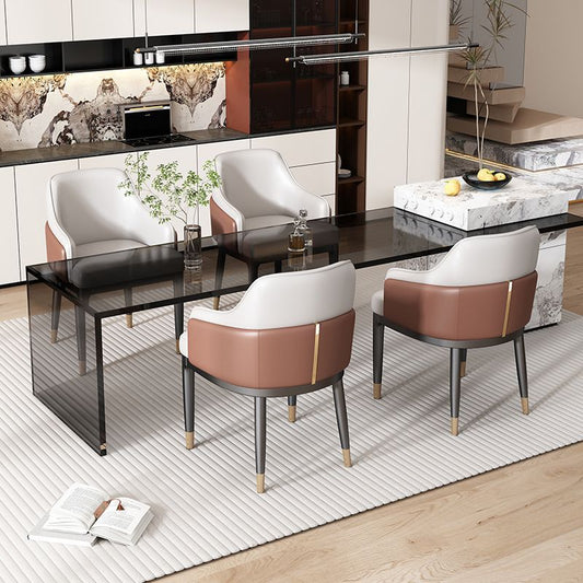 Modern Luxury Square Iron Metal Microfiber Leather Sponge Dining Chair Armrest Backrest Four Legs For Dining Room