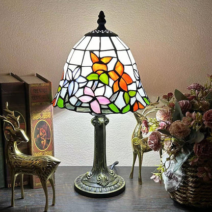 Traditional Tiffany Alloy Glass Dome Flower 1-Light Table Lamp For Bedside