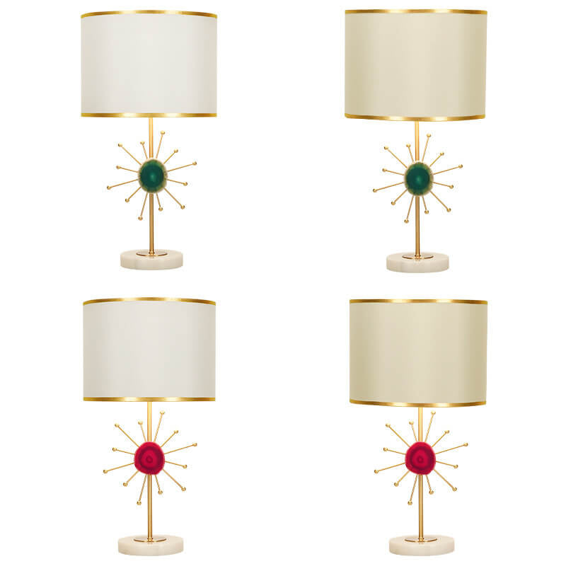 European Light Luxury Fabric Agate Base 1-Light Table Lamp