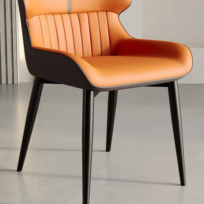 Contemporary Scandinavian PU Leather Carbon Steel Sponge Square Vein Lines Dining Chair Backrest For Dining Room