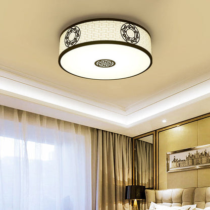 Modern New Chinese Round Fabric Drum LED Flush Mount Ceiling Light